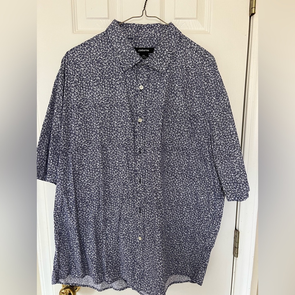 Claiborne Men's Blue and White Floral Button Down Shirt